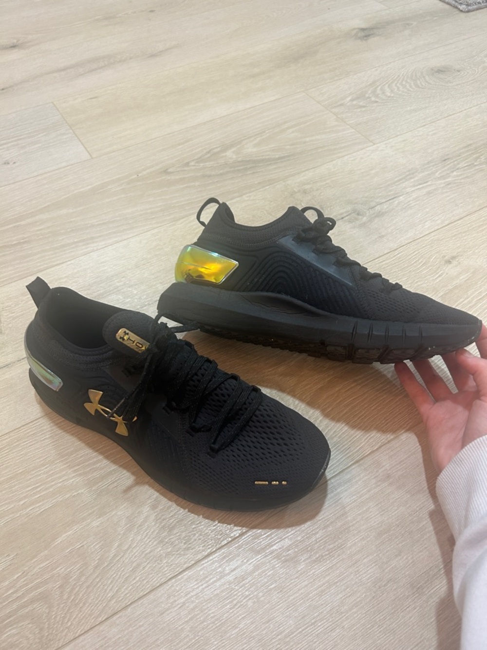 Under Armour Black Sneakers with Gold and Iridescent Heel
